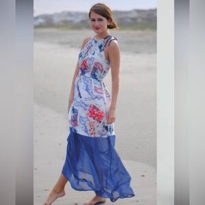 Peter Som For Design Nation Postcard Map Halter Maxi Dress Sz M